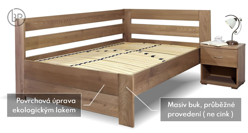Postel Valentin pravá 140x200 cm z bukového masivu