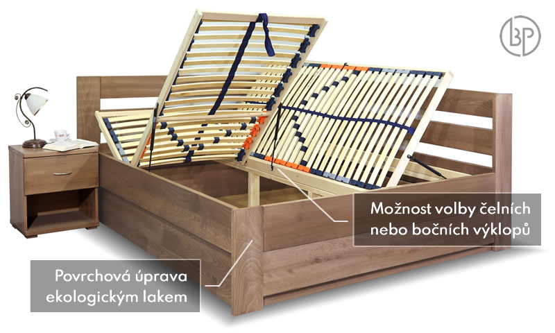 Úložné dvoulůžko Valentin levá z masivního smrku