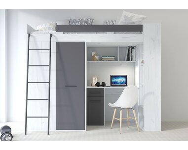 Multifunkční patrová postel Vera - Levá, lamino craft bílý - grafit   - pohled č. 3