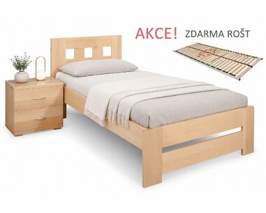Dřevěná postel s roštem Barča, 80x200, 90x200, masiv buk - pohled č. 1