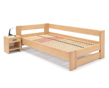 Rohová zvýšená postel jednolůžko MIVA, 100x200, masiv buk - pohled č. 3