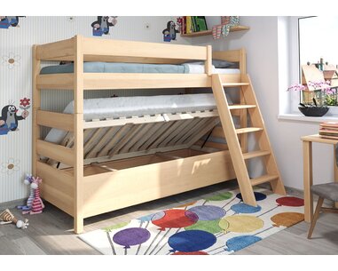 Poschoďová postel s úložným prostorem JUNIOR 11, masiv buk  - pohled č. 2