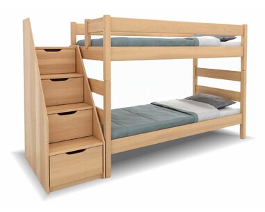 Poschoďová postel se schody JUNIOR 4, masiv buk  - pohled č. 1