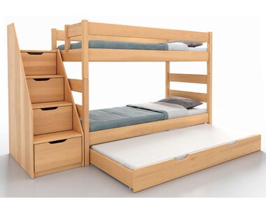Poschoďová postel se schody JUNIOR 4, masiv buk  - pohled č. 3