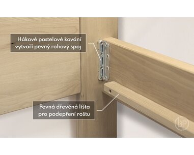 Rohová zvýšená postel jednolůžko ELA PRAVÁ, masiv dub  - pohled č. 3