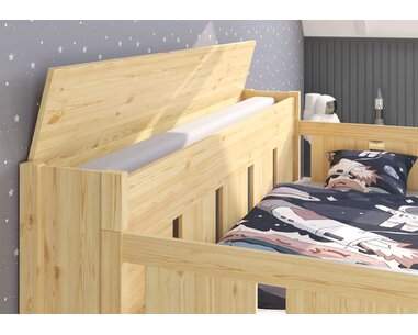 Rozkládací postel BONDI s úložným prostorem a boxem pro matraci, masiv borovice - pohled č. 4