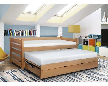 Rozkládací postel s úložným prostorem Doublemax, 90x200cm, masiv buk - pohled č. 1