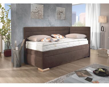 Rohová postel boxspring VENETO 80x200 pravá, s úložným prostorem, světle šedá látka - pohled č. 4
