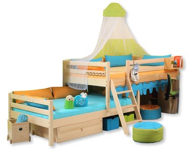 Zvýšená palanda pro 2 děti DOMINO D934, masiv smrk - pohled č. 1