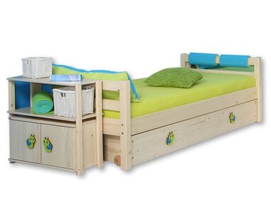 Dětská postel - jednolůžko DOMINO se zábranou D901, D902 - TZ, masiv smrk - pohled č. 4