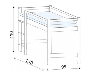 Zvýšené jednolůžko - dětská zvýšená postel 90x200 LUCAS, masiv buk - pohled č. 2