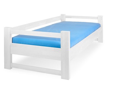 Postel jednolůžko 90x200 LUCAS se zábranou, masiv buk, bílá - pohled č. 1