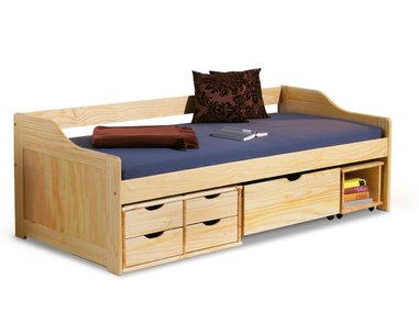 Postel s úložným prostorem IA8809 90x200, masiv borovice - pohled č. 1