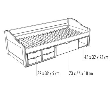 Postel s úložným prostorem IA8809 90x200, masiv borovice - pohled č. 3