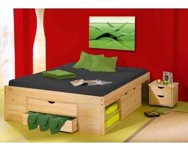 Postel z masivu s úložným prostorem IA8802 140x200, masiv borovice - pohled č. 2