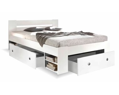 Zvýšená postel s úložným prostorem NEPOLI 140x200, bílá - pohled č. 1