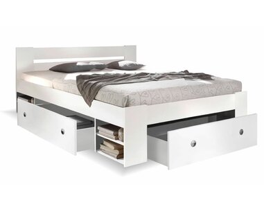 Zvýšená postel s úložným prostorem NEPOLI 160x200, bílá - pohled č. 1