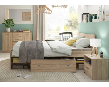 Zvýšená postel s úložným prostorem NEPOLI 140x200, dub sonoma - pohled č. 3