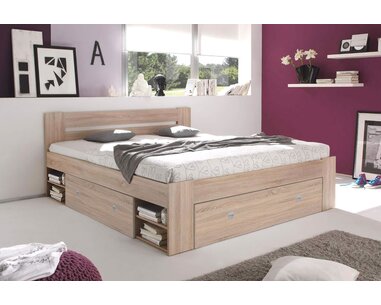Zvýšená postel s úložným prostorem NEPOLI 140x200, dub sonoma - pohled č. 2