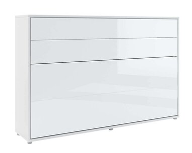 Široká sklápěcí postel ve skříni MONTERASSO, 120x200cm, bílá lesk - pohled č. 2