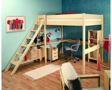 Postel - horní spaní se schůdky RÁCHEL 140x200, masiv smrk - pohled č. 1
