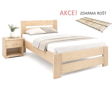 Jednolůžková postel s roštem Berni, 80x200, 90x200, masiv smrk - pohled č. 1