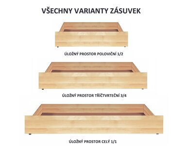 Úložný prostor celý 1/1 pod postele BW, masiv buk - pohled č. 2