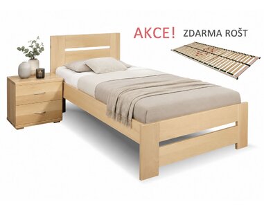 Dřevěná postel s roštem Berni, 80x200, 90x200, masiv buk - pohled č. 1