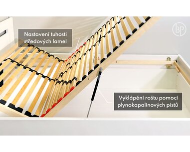 Postel s úložným prostorem SENÁTOR 120x200, masiv buk, bílá - pohled č. 3