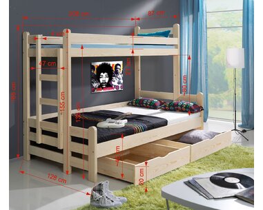 Dětská poschoďová postel pro 2 děti BENI, masiv borovice - pohled č. 2
