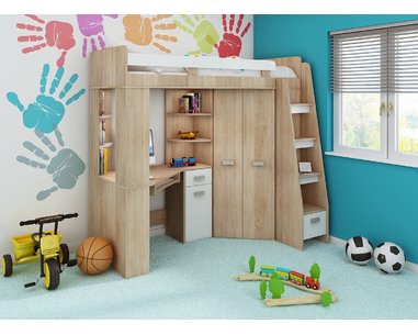 Multifunkční postel Kity, lamino dub sonoma-bílá - pohled č. 1