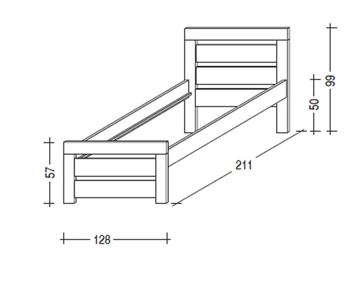 Postel z masivu - jednolůžko RHINO I. senior A0545 B, 120x200, bílý smrk - pohled č. 2