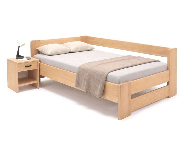 Rohová zvýšená postel jednolůžko MIVA, 100x200, masiv buk - pohled č. 4