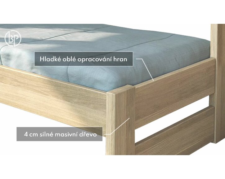 Zvýšená postel jednolůžko ELA s bočním čelem, masiv dub - pohled č. 4