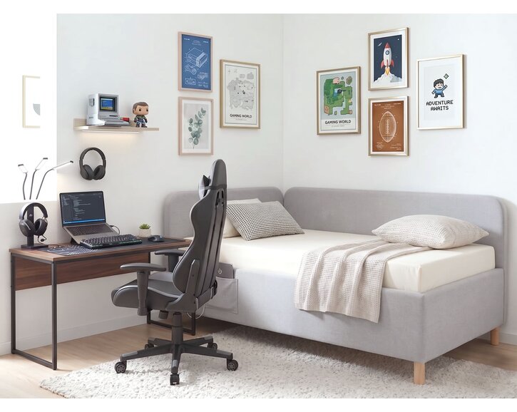 Multifunkční rohová postel NEXUS s roštem a USB nabíječkou, 100x200cm - pohled č. 8