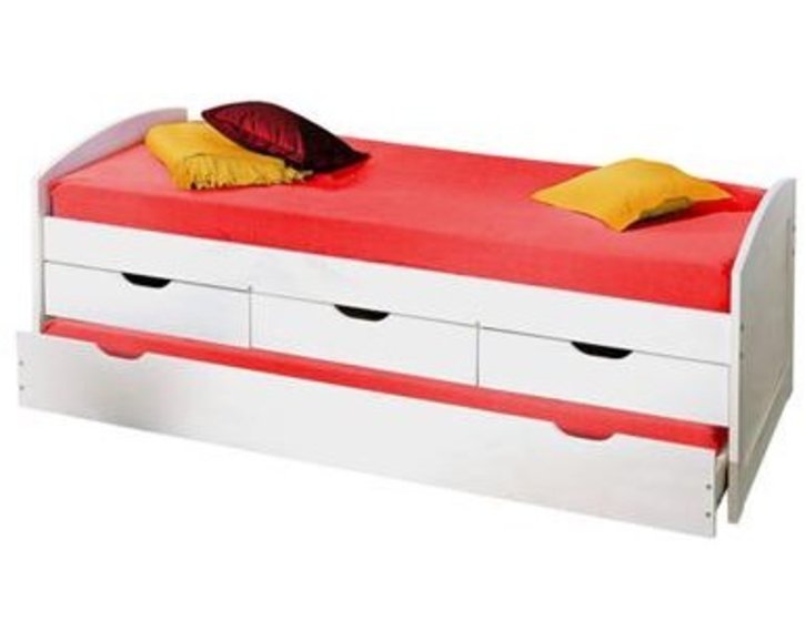 Zvýšená postel s úložným prostorem a přistýlkou IA8806B 90x200, masiv borovice, bílá - pohled č. 1