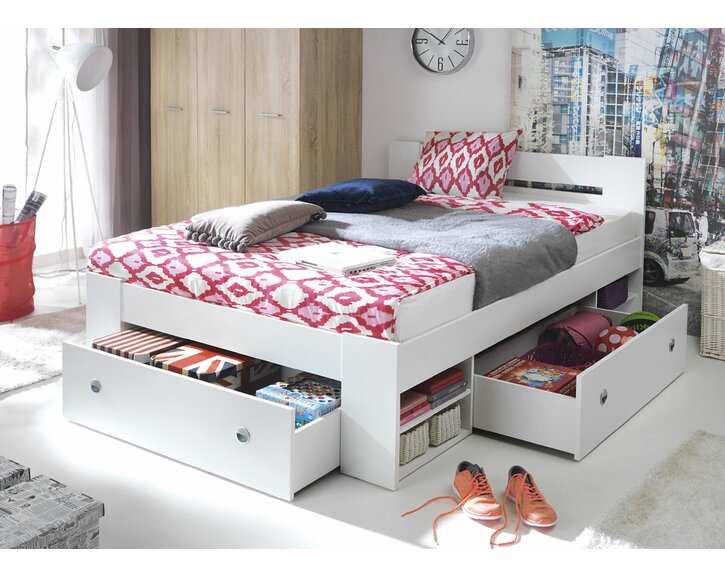 Zvýšená postel s úložným prostorem NEPOLI 160x200, bílá - pohled č. 3