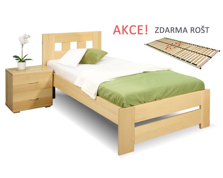 Dřevěná postel s roštem Barča, 80x200, 90x200, masiv buk - pohled č. 5