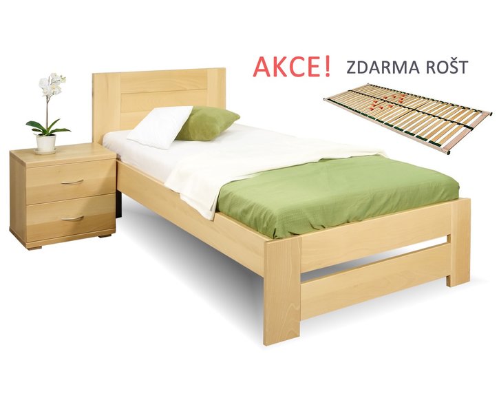 Dřevná postel s roštem Jirka, 80x200, 90x200, masiv buk - pohled č. 5