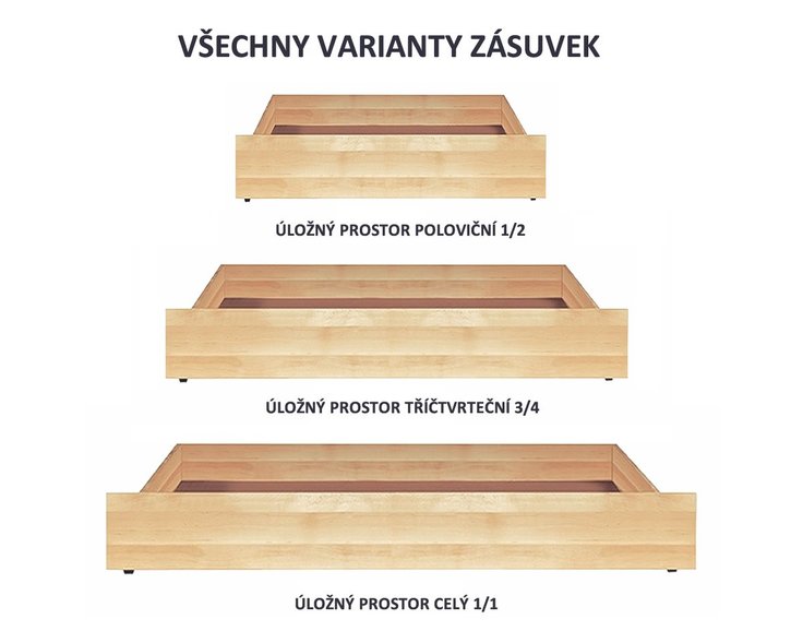 Úložný prostor 3/4 pod postele BW, masiv smrk - pohled č. 2